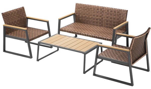 Set Salotto da Giardino Tavolino 2 Poltrone e Divano in Polyrattan Marrone