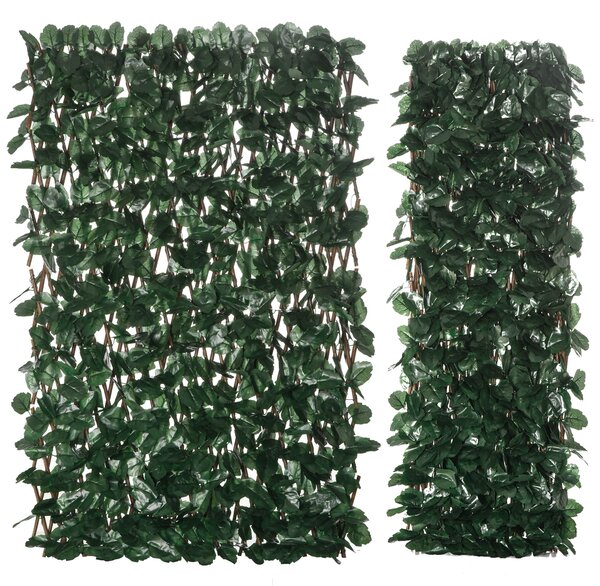 Outsunny Siepe Artificiale a 2 Sezioni da 356 Foglie di Edera, in Poliestere e Rattan, 200x100 cm, Verde e Marrone