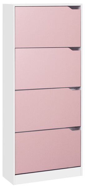 Scarpiera 4 Ante 63x24x150 cm Ripiani Doppia Profondità in MDF Bianco e Rosa