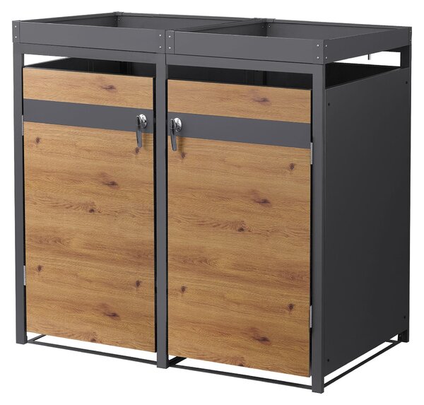 ML-Design cassonetto per rifiuti con tetto a fioriera per 2 cassonetti 240L 132x80x124 cm in acciaio