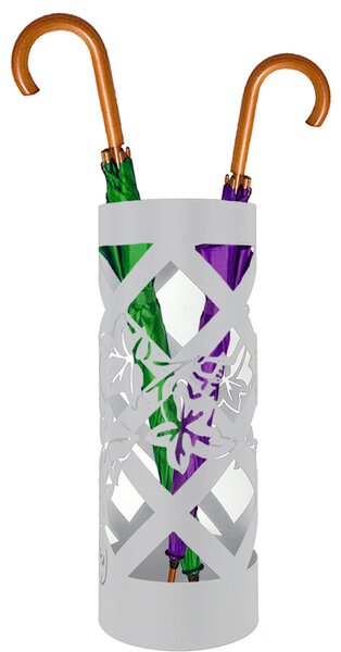 Portaombrelli da Ingresso Design Floreale 19,5x19,5x49 cm in Ferro Bianco