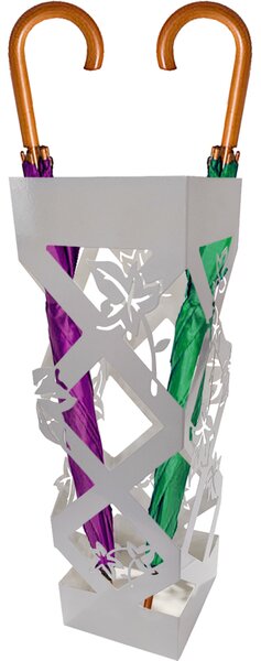 Portaombrelli da Ingresso Design Floreale Quadrato 15,5x15,5x49 cm in Ferro Bianco