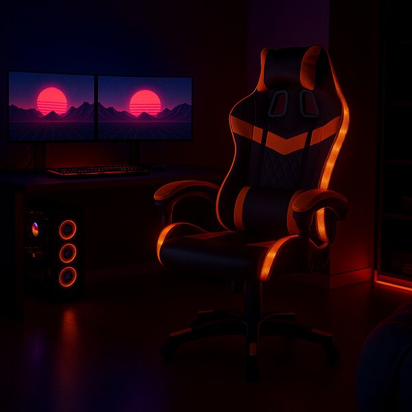 Sedia da Gaming con Led RGB Altezza Regolabile 106-116 cm in Pelle PU Arancione e Nero