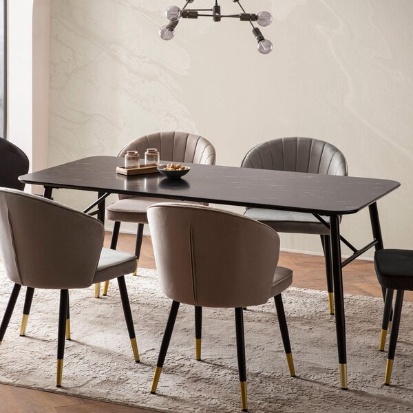 WOHNLING Tavolo da pranzo 120x60x76 cm Tavolo da pranzo nero effetto marmo Tavolo da cucina moderno piccolo Tavolo da pranzo rettangolare Tavolo da pranzo con gambe in metallo