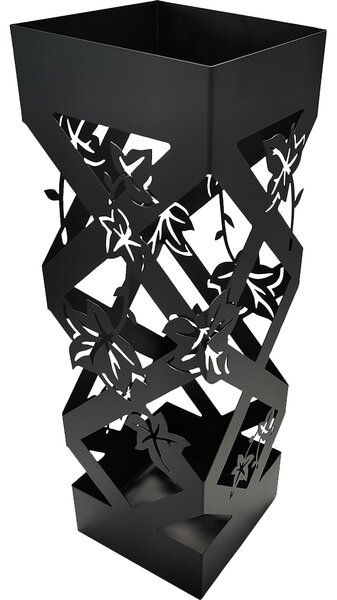 Portaombrelli da Ingresso Design Floreale Quadrato 15,5x15,5x49 cm in Ferro Nero