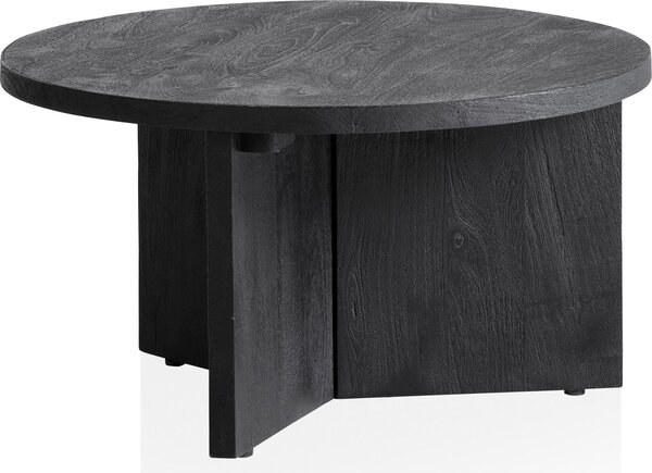WOHNLING Tavolino 60x60x33 cm Mango Legno Massiccio Nero Divano Tavolo Rotondo Soggiorno Tavolo Treppiede Tavolino Soggiorno Basso Moderno