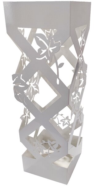 Portaombrelli da Ingresso Design Floreale Quadrato 15,5x15,5x49 cm in Ferro Bianco