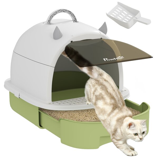 Lettiera Chiusa per Gatti 40,5x52x39 cm con Vassoio Estraibile Paletta e Filtri Verde e Bianco