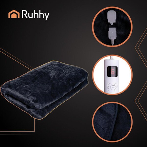 Coperta riscaldante elettrica con controllo della temperatura, dimensioni 180 x 130 cm, colore nero
