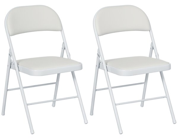Set 2 Sedie Pieghevoli 45x46x78 cm Imbottite in Finta Pelle PU e Metallo Bianco