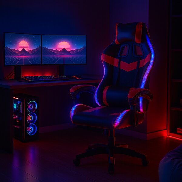 Sedia da Gaming con Led RGB Altezza Regolabile 106-116 cm in Pelle PU Rosso e Nero