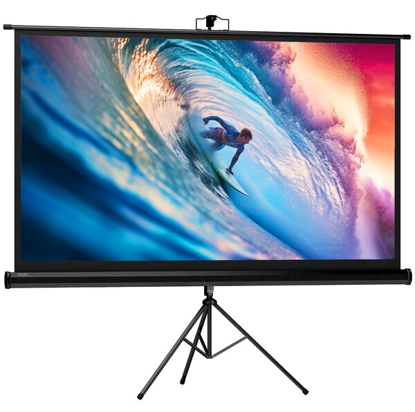 Telo per Proiettore Pieghevole da 84" con Treppiede Regolabile 200x8x118 cm in Plastica e Metallo Nero