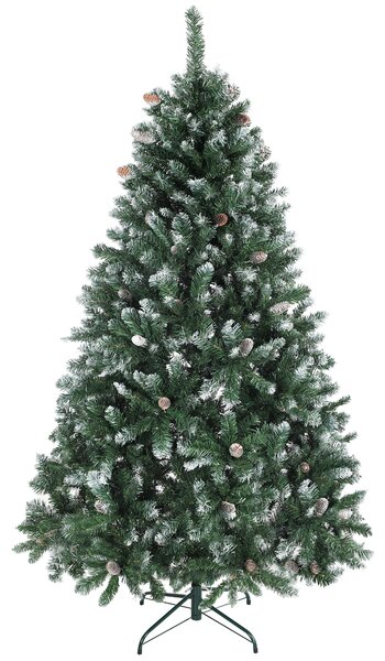Albero di Natale Innevato 180 cm 910 Rami Effetto Neve con Pigne in Plastica e Metallo Verde