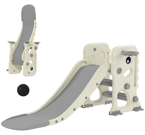 Scivolo per Bambini Pieghevole 146x52x65 cm con Canestro e Palla in PP e HDPE Grigio e Crema