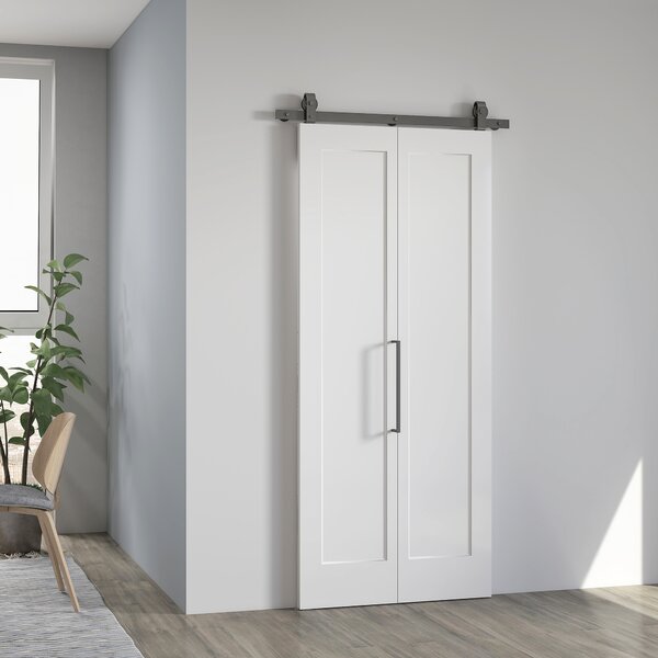 Porta Scorrevole a Libro 90x210 cm con Superficie Verniciabile in MDF e Carbonio Bianco