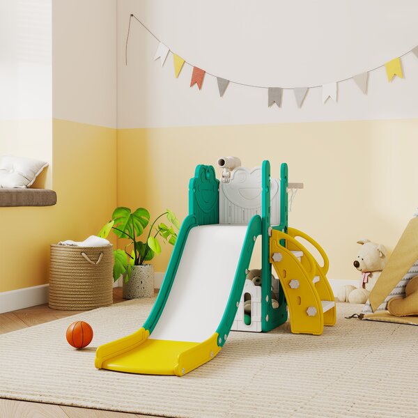 Scivolo per Bambini con Canestro 178x70x86 cm in HDPE e PP Giallo e Verde