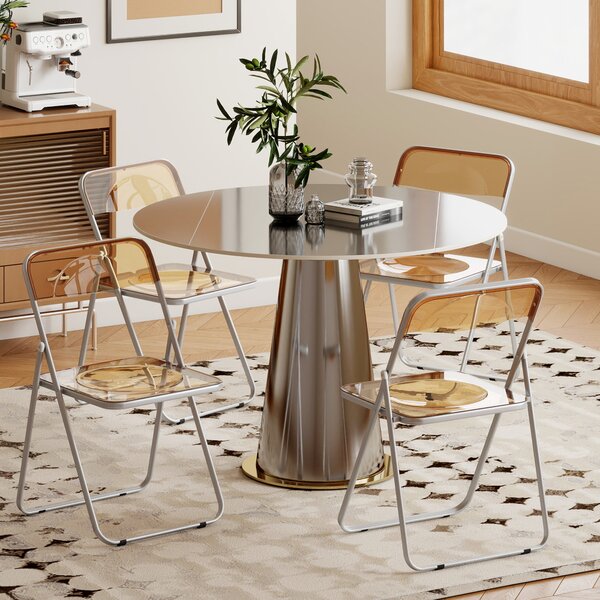 Set 4 Sedie Pieghevoli Salvaspazio 47x48x75 cm in Acciaio e Acrilico Arancione