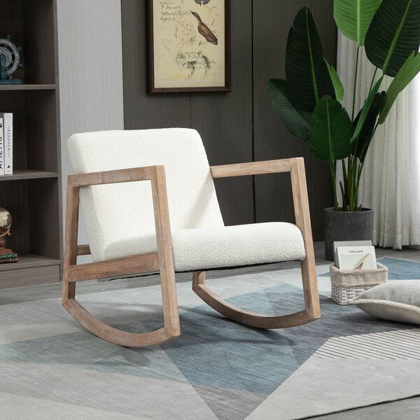 Poltrona Relax a Dondolo 60x81x71 cm Struttura in Legno di Caucciù Crema