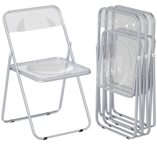 Set 4 Sedie Pieghevoli Salvaspazio 47x48x75 cm in Acciaio e Acrilico Trasparente