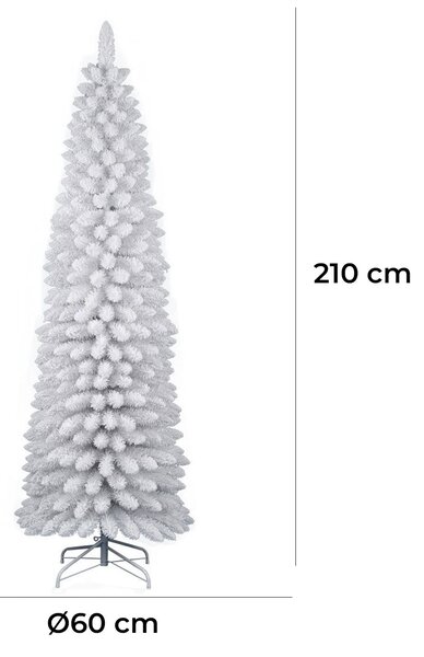Albero di Natale Artificiale Slim Floccato Realistico Innevato 210 cm 442 Rami Bianco Effetto Neve