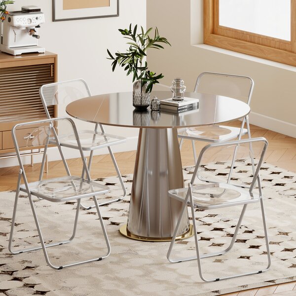 Set 4 Sedie Pieghevoli Salvaspazio 47x48x75 cm in Acciaio e Acrilico Trasparente