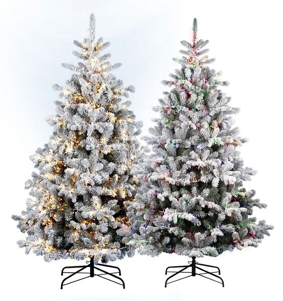 Albero di Natale Artificiale Floccato Effetto Realistico Innevato 180 cm 628 Rami con 2200 Luci Bianco Caldo e Multicolor Effetto Neve