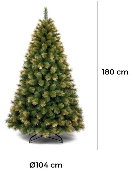 Albero di Natale Artificiale Realistico Folto 180 cm 450 Rami Verde Punte Oro