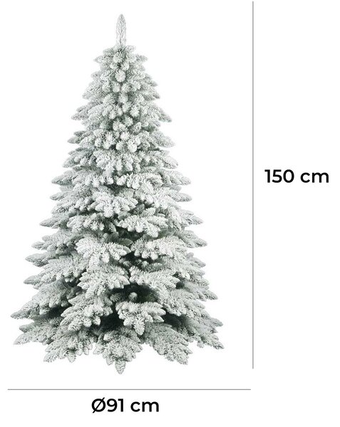 Albero di Natale Artificiale Floccato Effetto Realistico Innevato 150 cm 515 Rami Bianco Effetto Neve