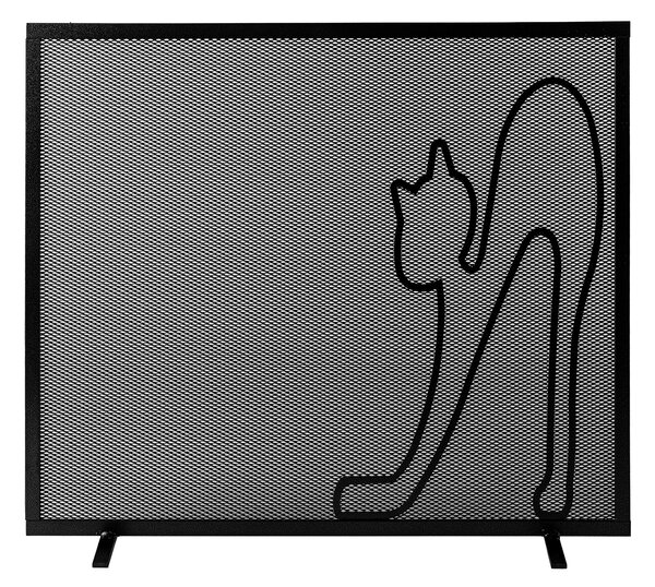 Parascintille per Camino a 1 Anta Design Gatto 60x50 cm in Ferro Verniciato Grigio Martellato