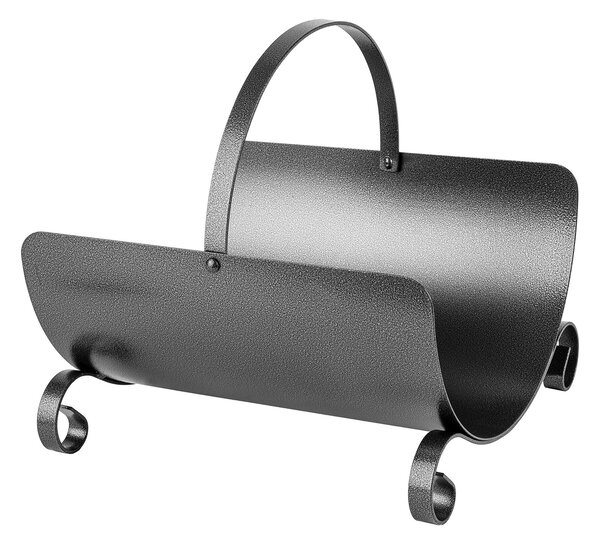 Porta Legna Design Classico con Manico Pieghevole 38x36x36 cm in Ferro Verniciato Grigio Martellato