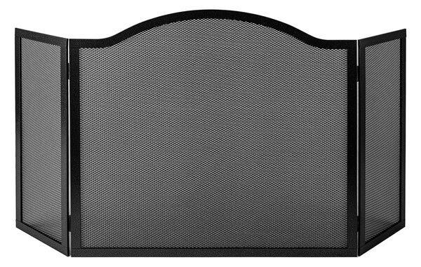 Parascintille per Camino a 3 Ante Design a Onda 20+60+20x58 cm in Ferro Piatto Verniciato Grigio Martellato