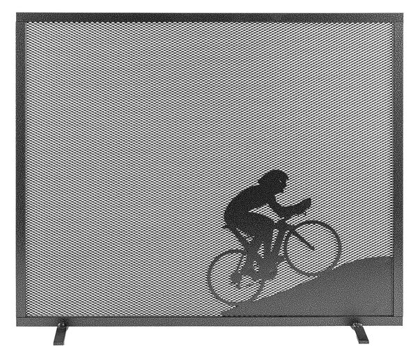 Parascintille per Camino a 1 Anta Design Ciclista 60x51 cm in Ferro Verniciato Grigio Martellato