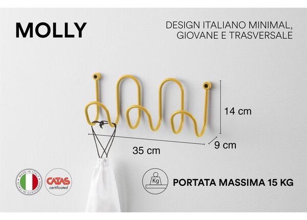 Appendiabiti da parete giovane semplice MOLLY Dimensioni 35 cm Si compone di un unico elemento in tondino metallico senape