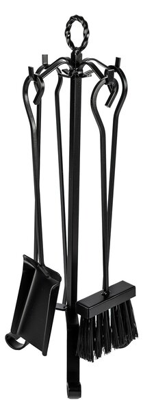 Trespolo per Attrezzi Camino Modello Basic Anello con Paletta Scopino Attizzino e Pinza 20x20x55 cm in Ferro Verniciato Grigio Martellato