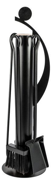 Trespolo per Attrezzi Camino Tubolare ed Elementi Decorativi con Paletta Scopino Attizzino e Pinza 18x18x63 cm in Ferro Verniciato