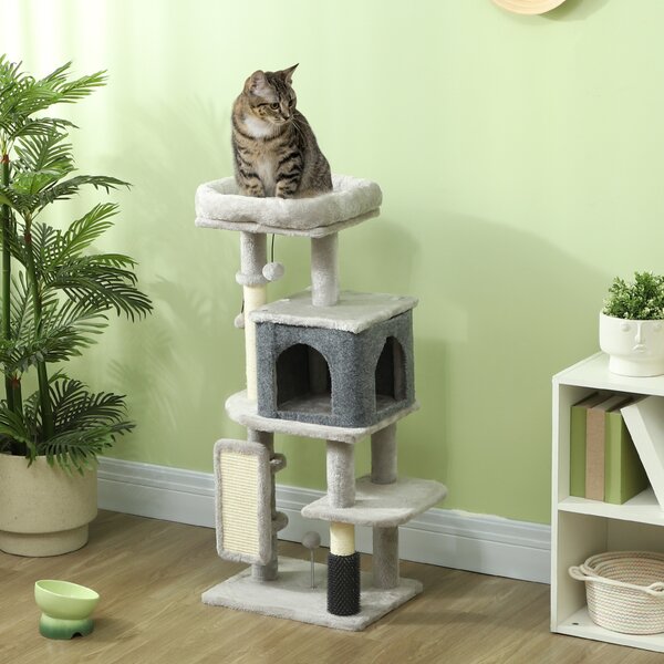 Albero per Gatti con Cuccia e Tiragraffi Sisal 104cm in Truciolato Grigio Chiaro