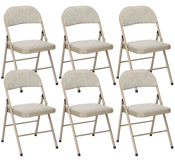 Set di 6 Sedie Pieghevoli Moderne 45x46x78 cm in Acciaio e Tessuto Effetto Lino Beige