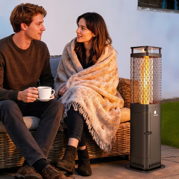 Stufa a Pellet da Esterno Potenza 6,86Kw con Base Antiscivolo Tubo in Vetro e Rete in Metallo Nero