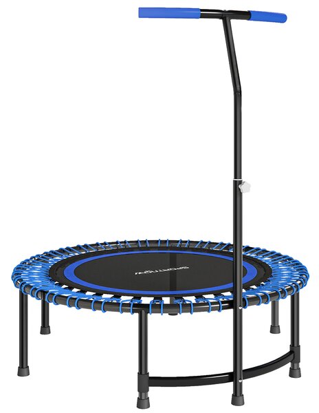 Trampolino Fitness Ø145 cm con Manubrio Regolabile su 5 Posizioni 36 Molle Bungee e Capacità 150 kg Telaio in Acciaio Blu