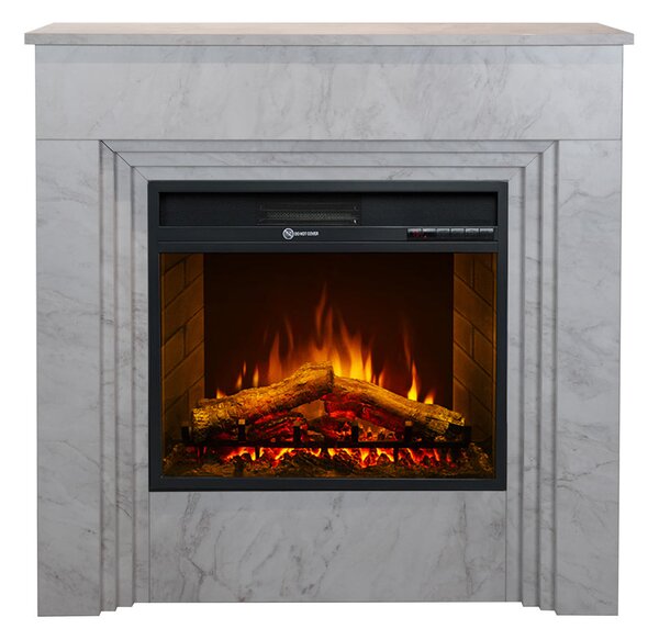 Camino Elettrico da Terra 96x35x96 cm Bellini in Legno Effetto Marmo Bianco