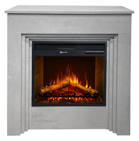 Camino Elettrico da Terra 96x35x96 cm Bellini in Legno Effetto Cemento