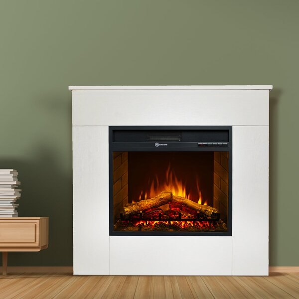 Camino Elettrico da Terra 96x36x90 cm Michelangelo in Legno Bianco