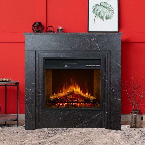 Camino Elettrico da Terra 96x35x96 cm Bellini in Legno Effetto Marmo Nero