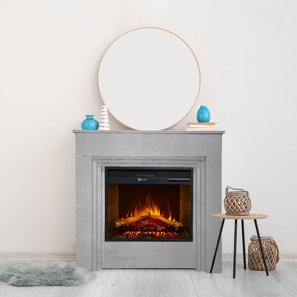Camino Elettrico da Terra 96x35x96 cm Bellini in Legno Effetto Cemento