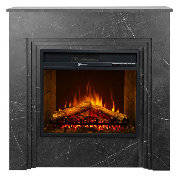 Camino Elettrico da Terra 96x35x96 cm Bellini in Legno Effetto Marmo Nero
