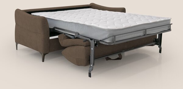 Dalia divano letto con materasso H18 cm e piedi alti in raffinato tess