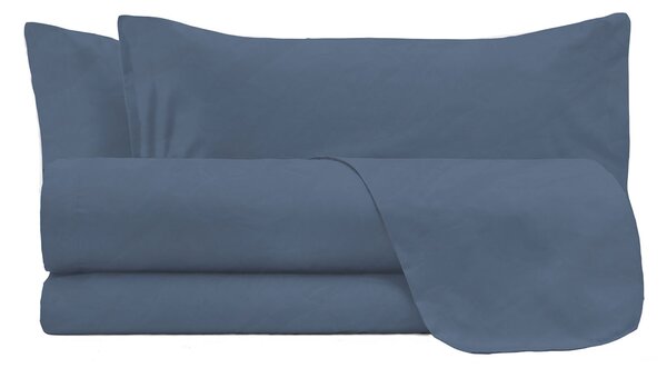Set Lenzuola Matrimoniale Sopra Sotto e 2 Federe Linea Water Washed Blu