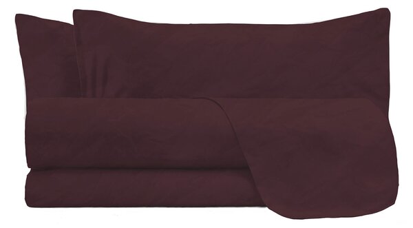 Set Lenzuola Matrimoniale Sopra Sotto e 2 Federe Linea Water Washed Bordeaux