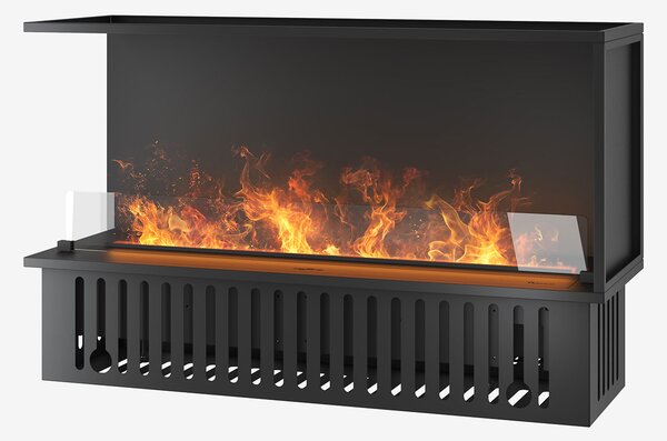 Camino a Vapore Elettrico Bifacciale Angolare a Sinistra 120x50x40 cm Invapo Corner L1200 Nero