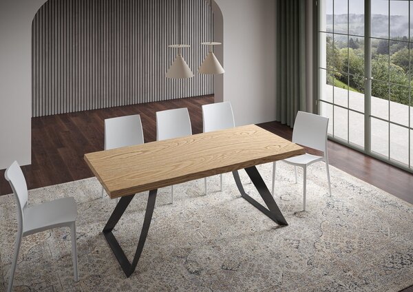 Tavolo Fisso 180x90 cm Tabira Rovere Scortecciato Gambe Antracite